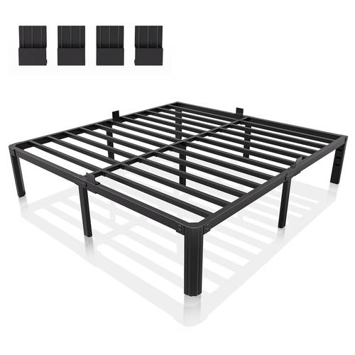 14 inch metal bed twin full queen king size thickened fan shaped round leg design with 4 mattress large storage space below for easy assembly black