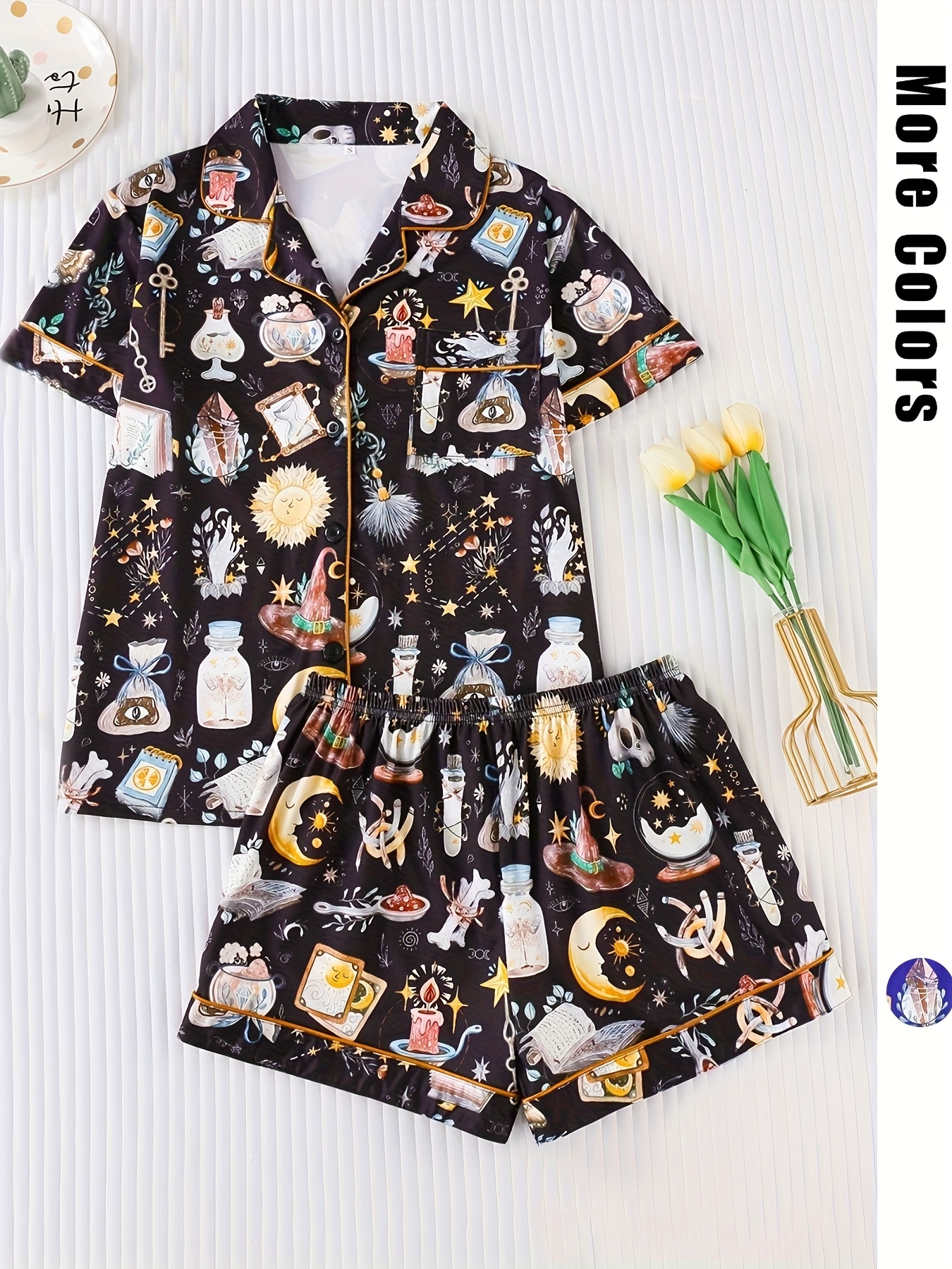 Pajama Set Stars Above Cozy Plush Sleep Cardigan Solid Tank And