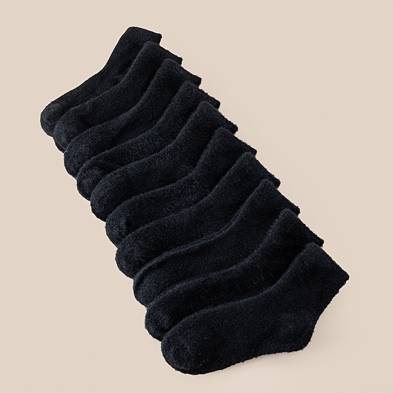 TEMU 10 Pairs Autumn Winter New Warm Sweat-absorbing Easy Solid Black White- Soft Comfortable Unisex Mid-calf Socks, Sweat-resistant