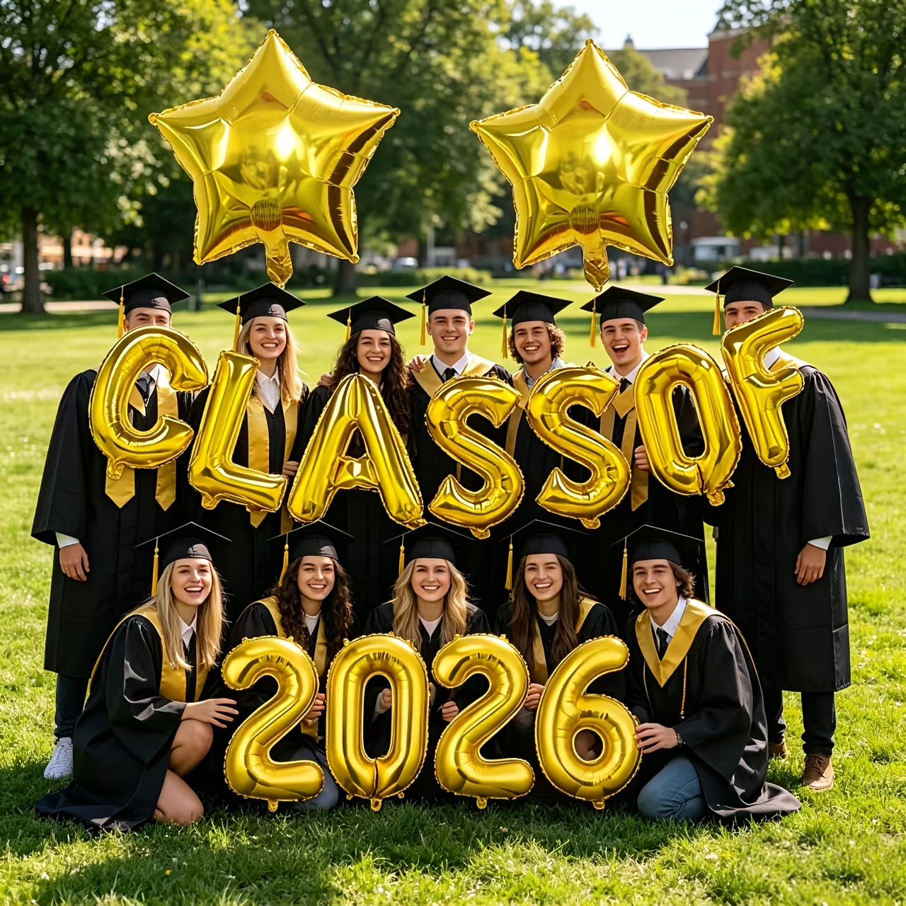 15pcs set graduation season themed party balloons including   inch class of foil balloon number balloons for 2026 and 2pcs 18 inch star balloons suitable for graduation party decorations and classroom decorations