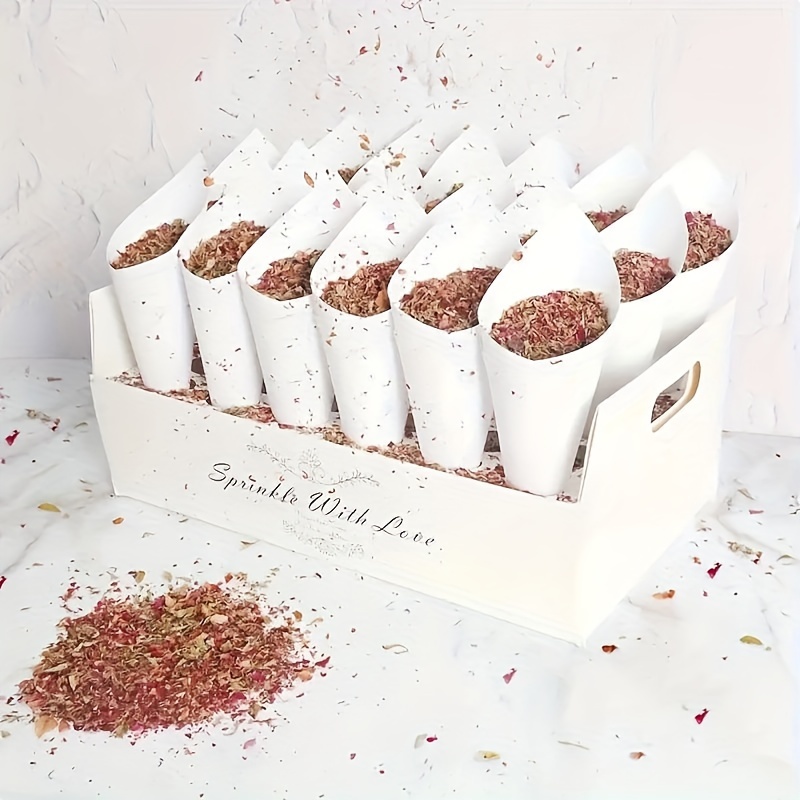 

Elegant Rustic White Wedding Confetti Cone Set With Decorative Holder Box - Perfect For Candy & Food Display, Ideal For Special Occasions Like Mother's Day & Graduations