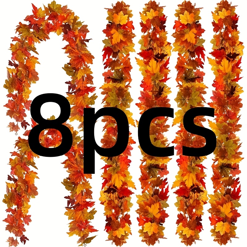 item picture 8pcs fall   garland artificial maple leaf autumn garland hanging fall vines table decorations front door fall decor thanksgiving decorations decor outside indoor decor