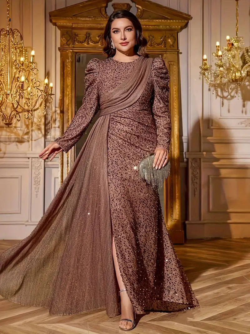 plus size plus size rose golden sequin dress long sleeve - Temu Kuwait plus size plus size rose golden sequin dress long sleeve - Temu Kuwait