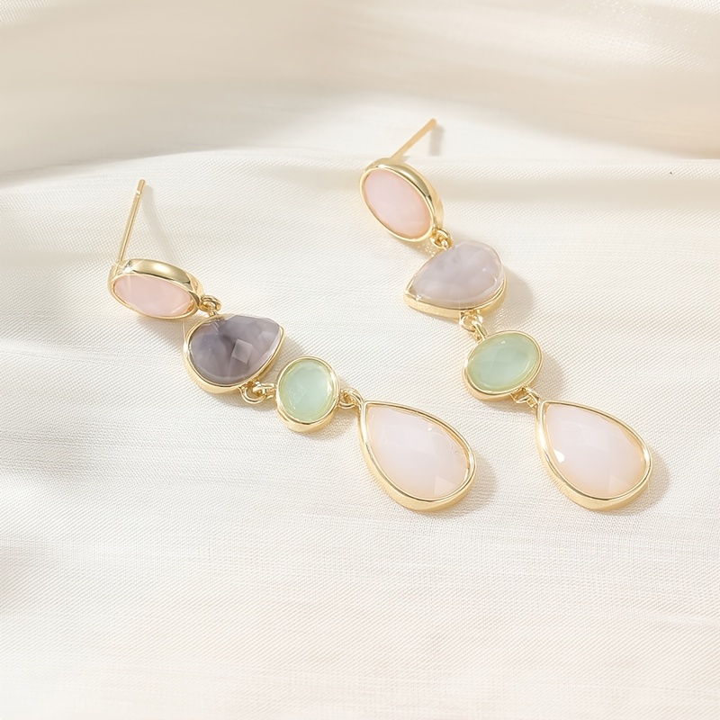 TEMU Boucles d'oreilles longues pendantes couleur or tendance | Style élégant et facile avec colorée, plaqué or KC, pour offrir en cadeau et pour les