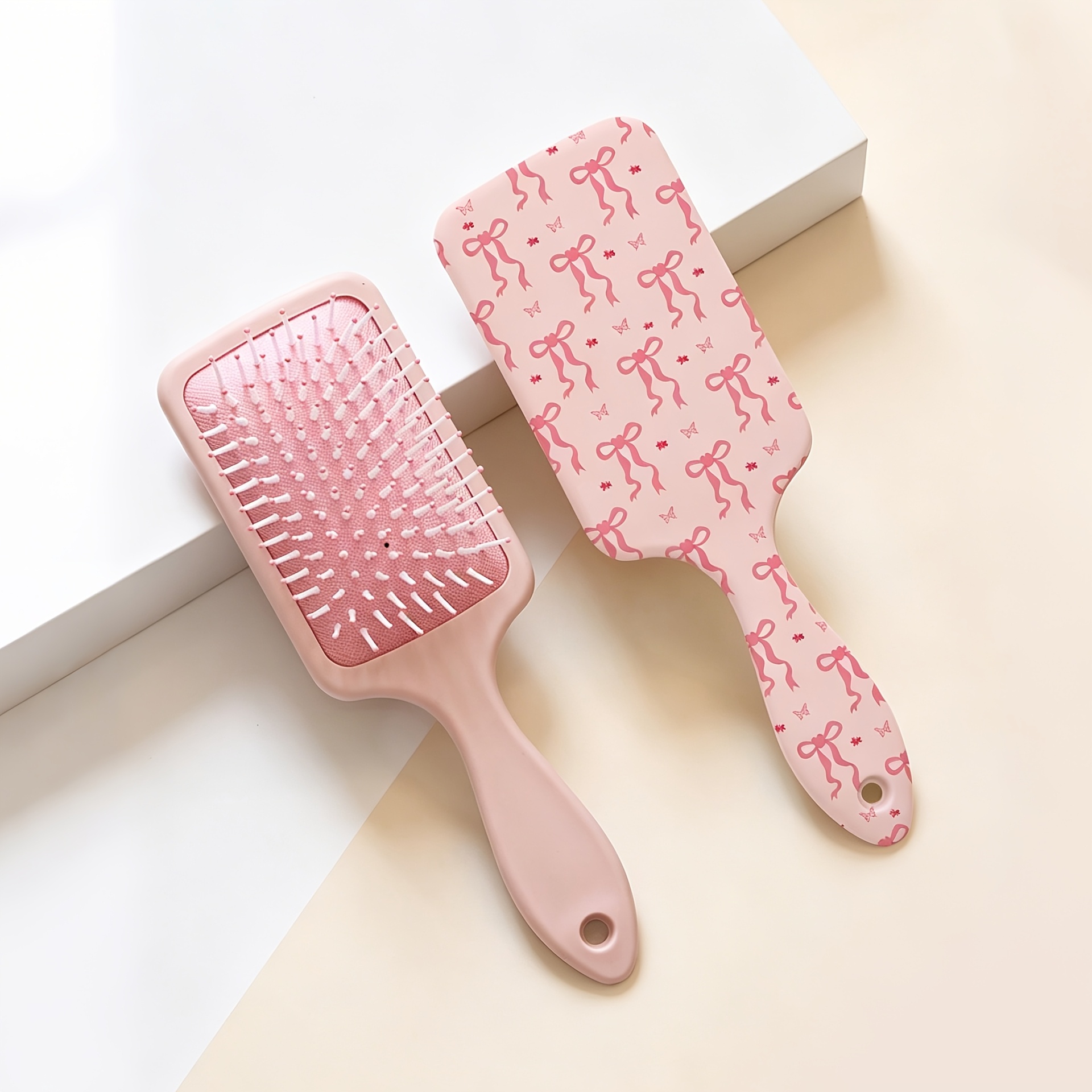 TEMU 1pc Pink Bow Print Air Cushion Comb, Wide-tooth Detangling Comb, Anti-static Long Hair Styling Hair Comb