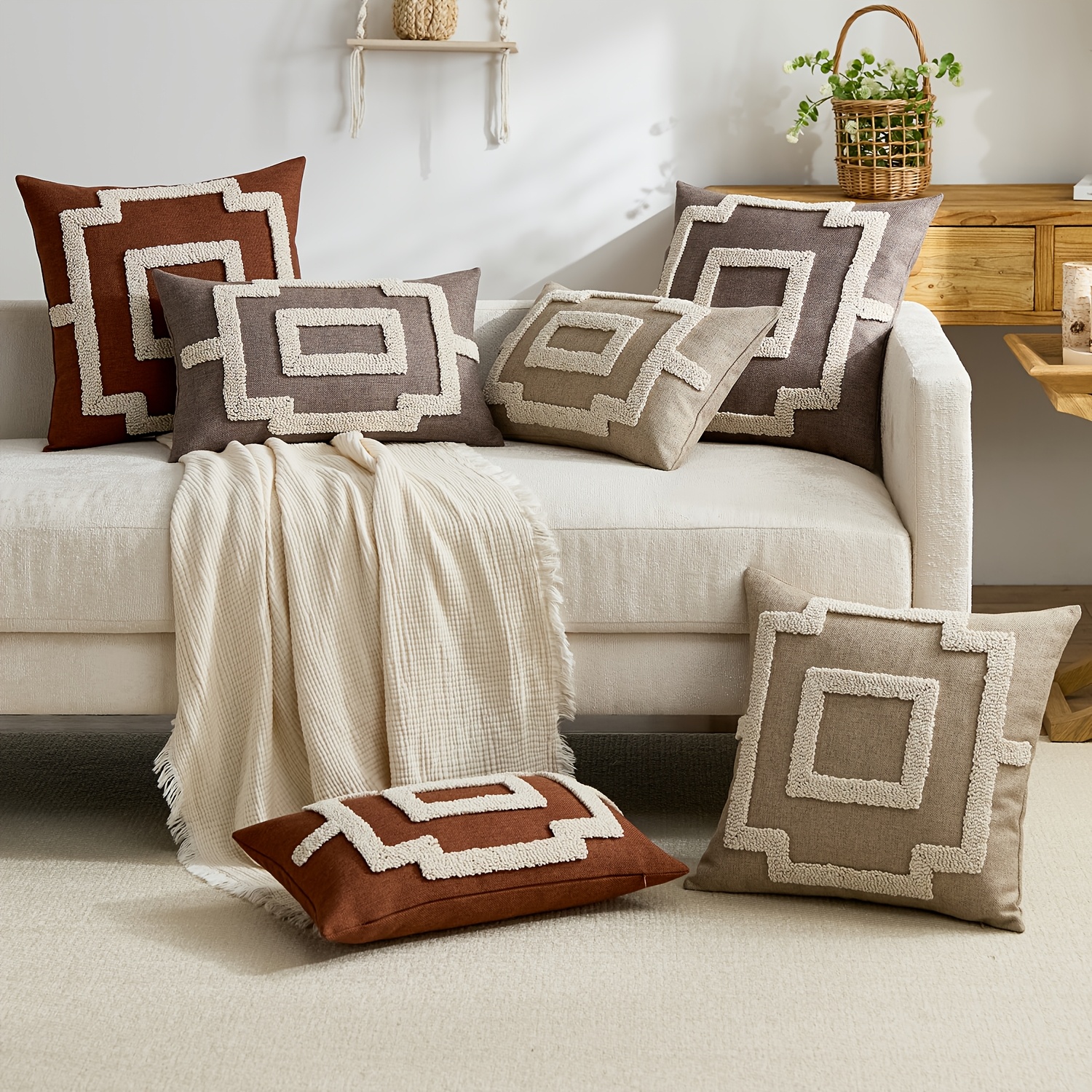 1pc, Bohemia Stripe Pillowcase, Geometric Throw Pillow Cover, Single Side Embroidery, Spring and Summer Pillowcases, Suitable for Sofa, Living Room, Bedroom Home Decoration, No Pillow Core