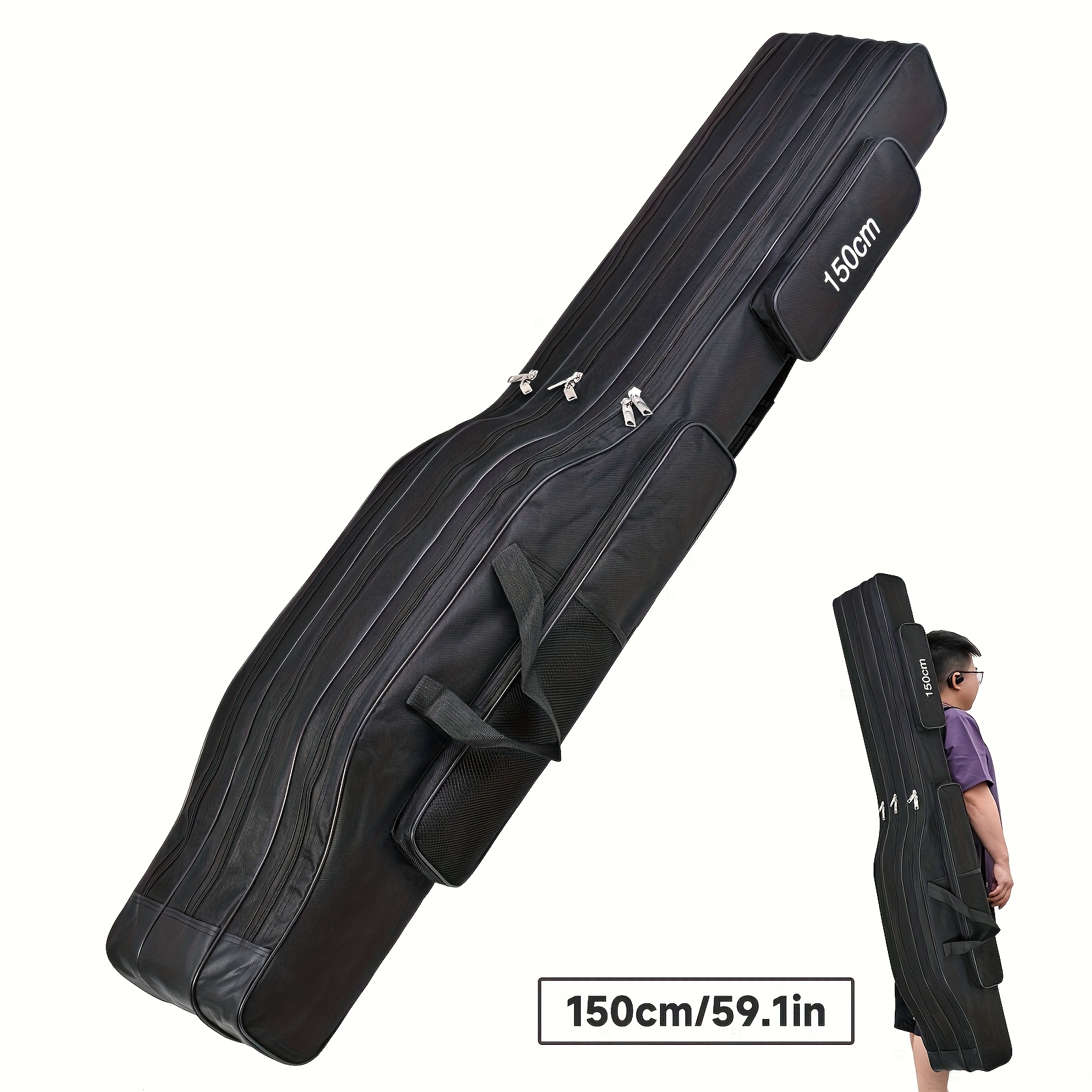 E-shop 1 Stück Angelrucksack mit großem Fassungsvermögen, strapazierfähiges Oxford-Gewebe und bequeme Schultergurte, 3-lagiges, geteiltes Design für