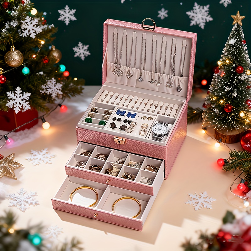 3 tier jewelry box with lockable drawers large velvet earring storage organizer and pouch for women moms unique gift idea christmas halloween present Product details 3