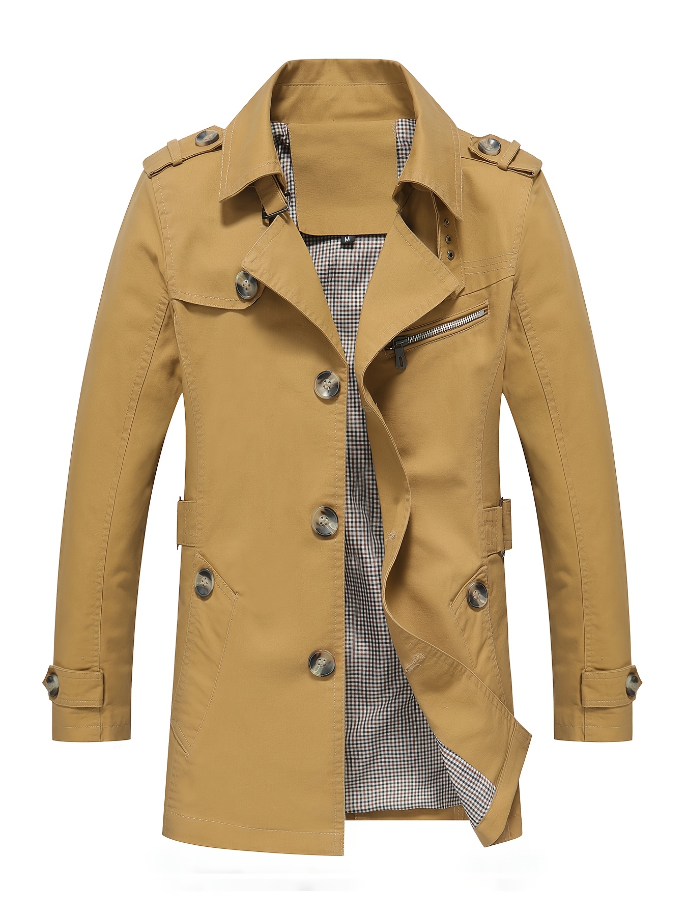 Men's Windbreaker, Men's Mid-Length Trench Coat with Turn- Collar, Casual Sport Windbreaker Jacket, Fashionable Minimalist Style, Multi-Button Design, Suitable for Outdoor Outings and Street Shopping