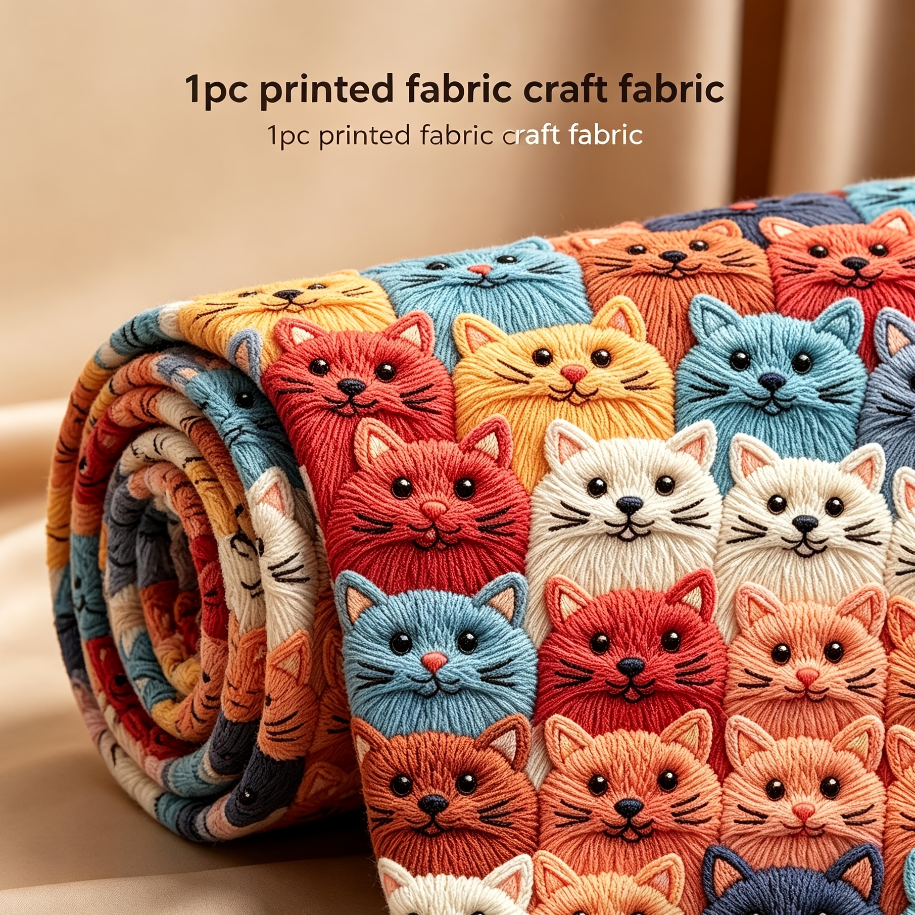 TEMU 1 pièce de tissu imprimé coloré à motif de chat, disponible en plusieurs styles et tailles (60 cm × 60 cm / 23,6 pouces × 23,6 pouces, 60 cm ×