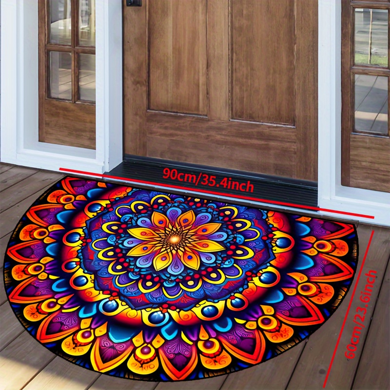 TEMU 1pc Machine Washable Polyester Doormat - Non-slip Semicircular Entrance Rug With Colorful Double Shadow Mandala Design For Indoor, Outdoor, Bedroom, Hallway, Patio - Photography Prop & Gift Idea