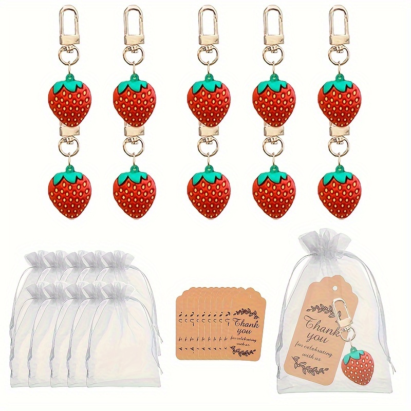 

30pcs Strawberry Keychain Party Favors Set - Mini Keychains With Thank You Tags & Gift Bags, No Electricity Needed, Ideal For Theme Party Decorations