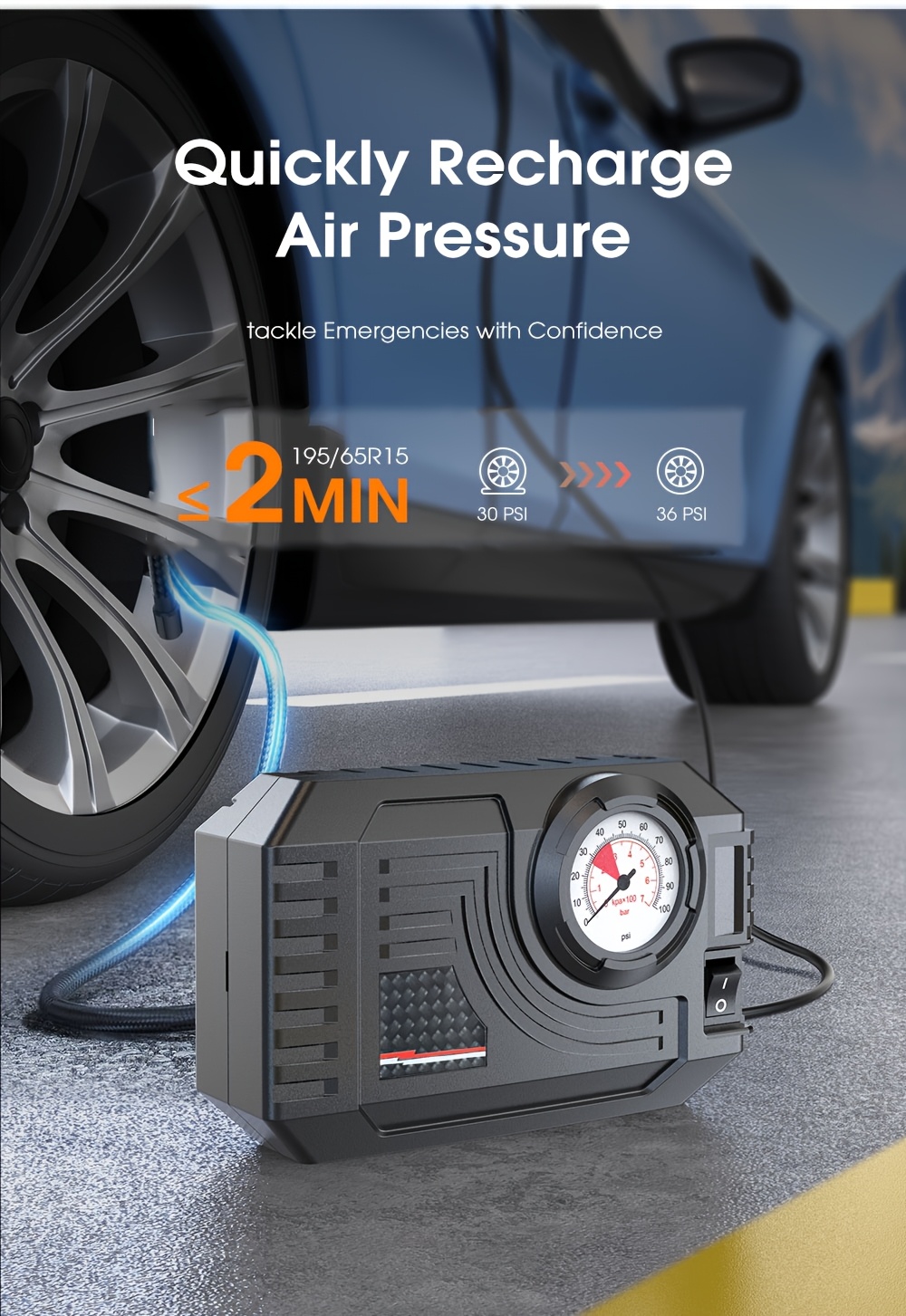 CaRSun Automatic Air Compressor Pump for Car Tires, Motorcycles, Bicycles - ABS Material, DC 12V LED Light, Car Plug Power, Non-Waterproof, ≤36V Operating Voltage - Ideal for Christmas, Halloween, New Year, Mid-Autumn Festival, Spring Festival, Without Battery