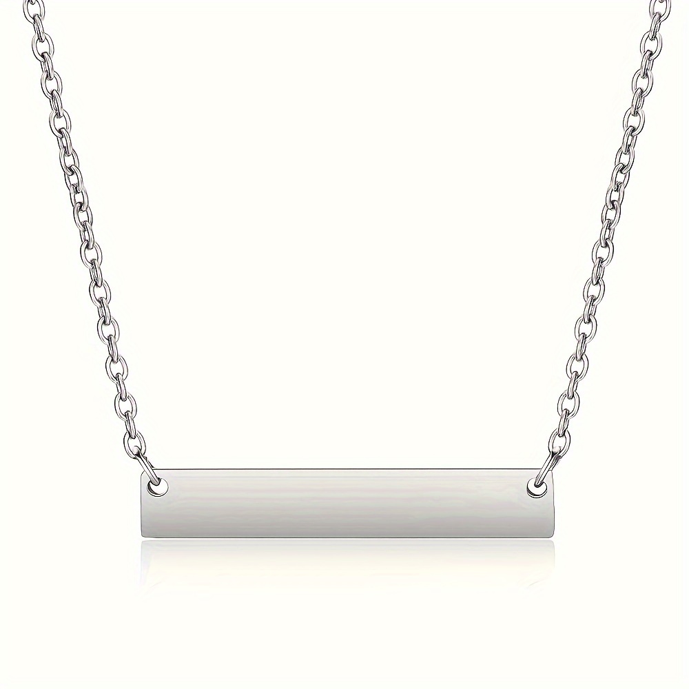 TEMU [] Rectangular Pendant Necklace, Personalized Text Name Date Laser Engraved Lovers Family Gift Birthday Present Golden Silvery Rose Golden