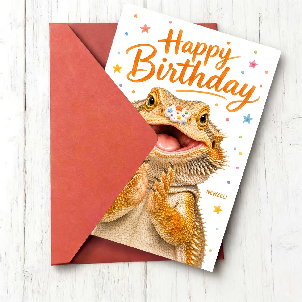 TEMU 1pc Newzeli Lizard-themed Birthday Card Suitable For Birthdays, Reptile-themed Party Invitations & Gifts For Adults, Beardie Dragon For Bearded