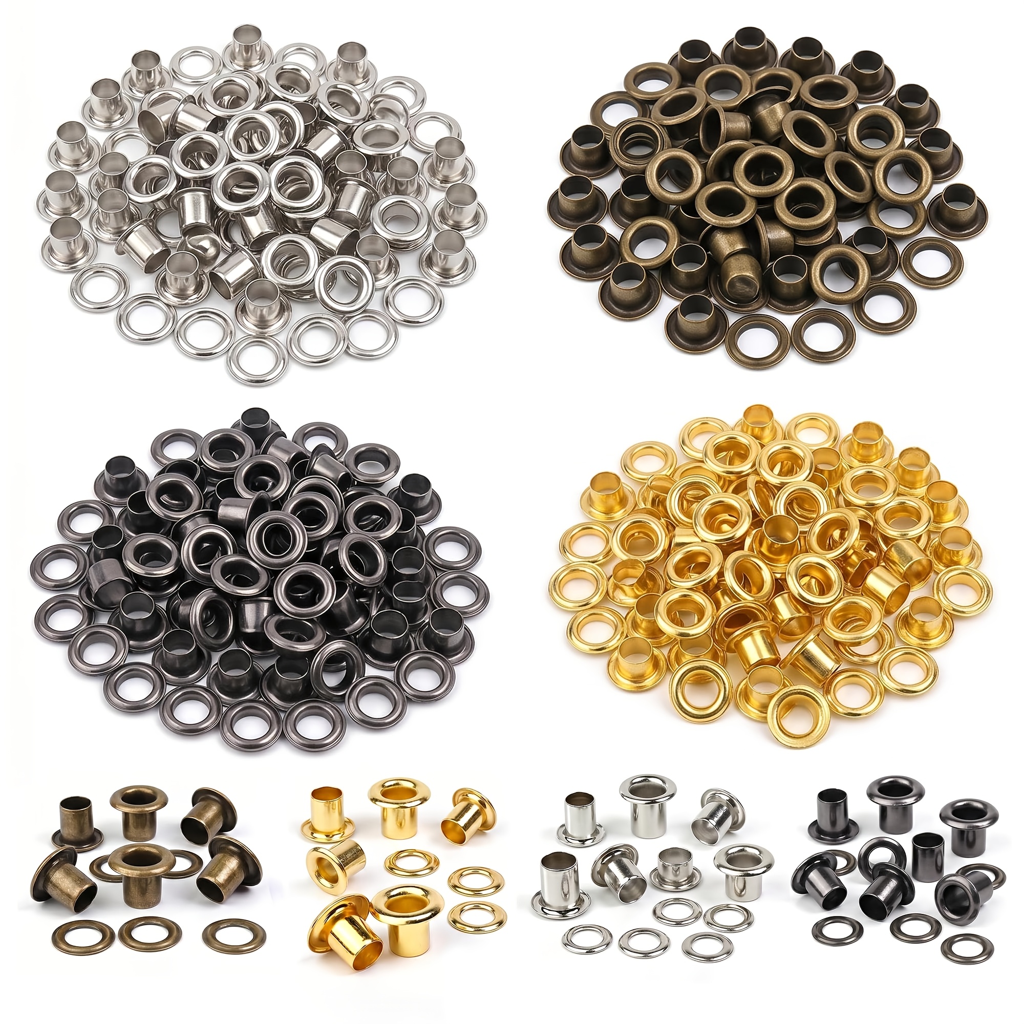 TEMU 400 Sets Premium Grommet, 3/16 Inch Metal Eyelets For Fabric, Leather Grommets Kit For Tarps, Shoes, Clothes, And Crafts Repair (golden, Silver,