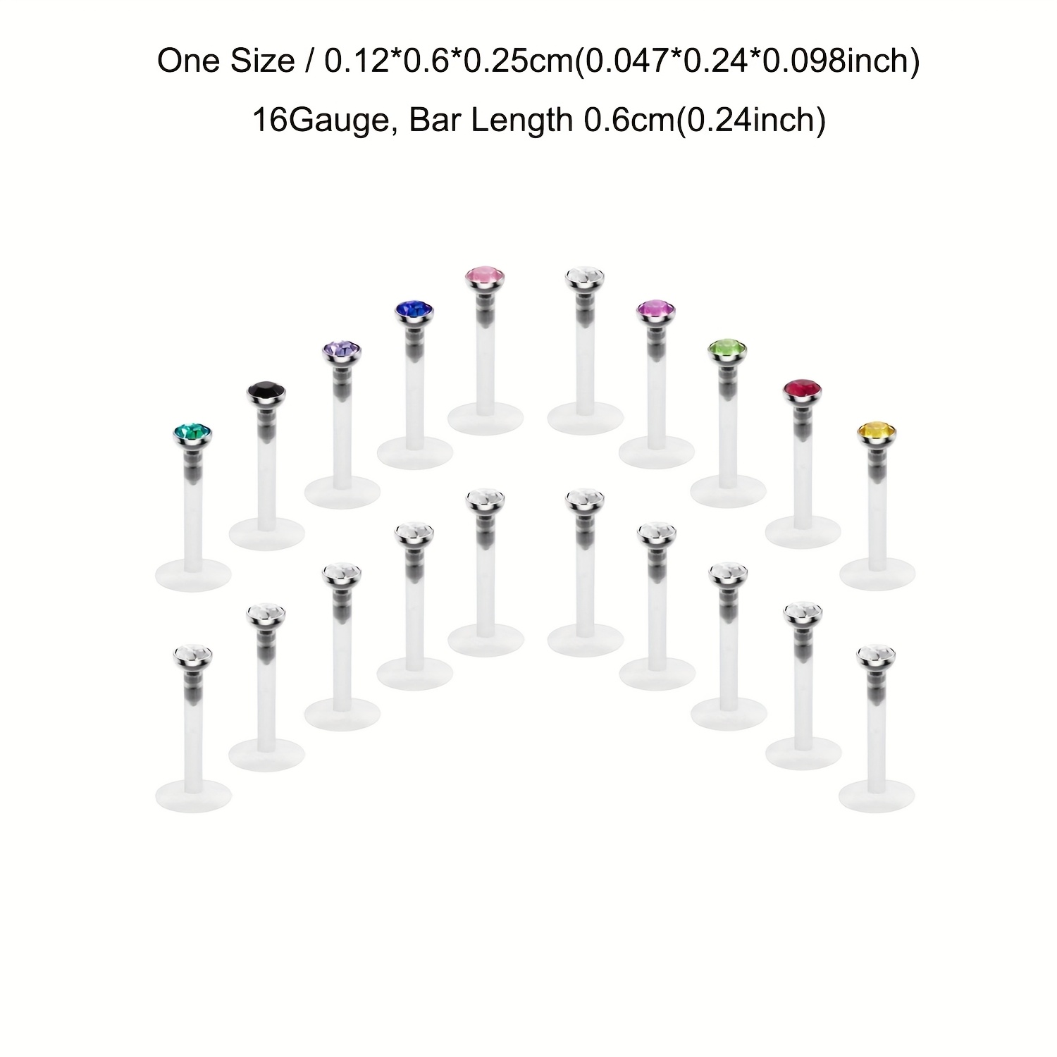 E-shop 1 Set 20 Stück Klare Lippenstecker für Frauen & 7 Farben Lippenringe für Männer, Kubisches Synthetischer Zirkonia Lippenpiercing-Schmuck in