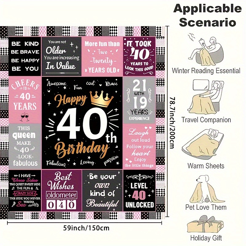 TEMU 1pc Fun Throw Blanket, 40th Birthday Gift For Women, Outdoor Travel Camping Lunch Break