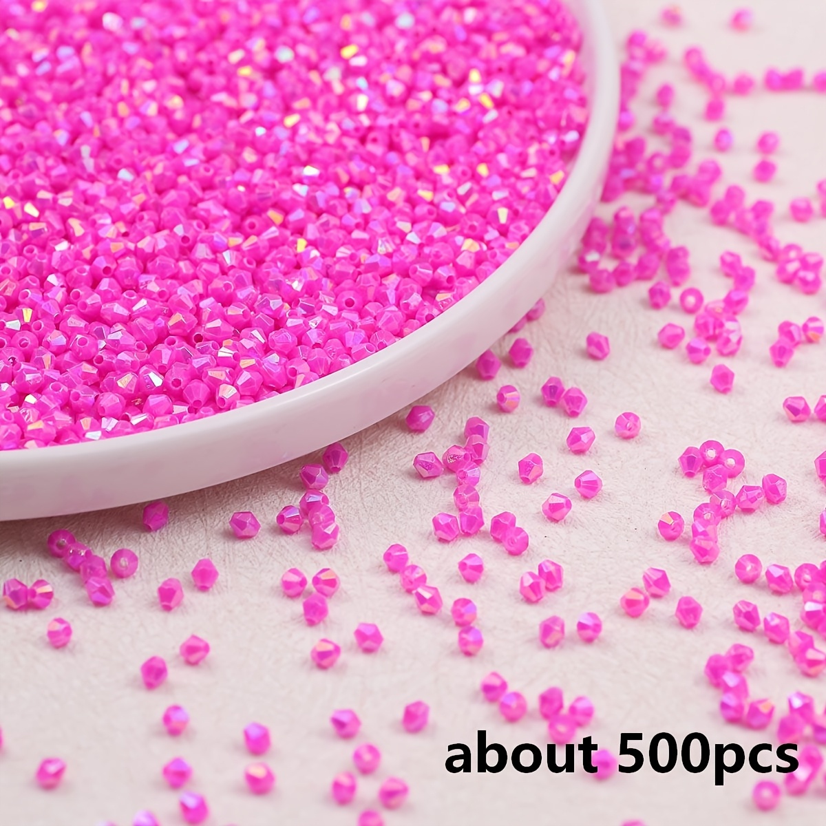 TEMU 4mm 500/1001pcs Cuentas Espaciadoras Facetadas Punta Rosa , Cuentas Decorativas de Plástico Iridiscentes, Cuentas y Surtidos de Cuentas,