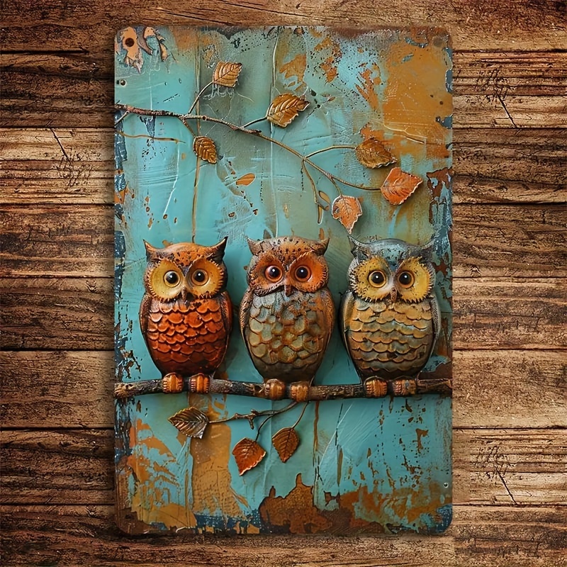 

1pc, Whimsical 3 Owls Retro Wall Art - Durable Metal Sign With Vintage Finish - Home & Garden Decorative Wall Hanging Plaque, 8x12 Inch (2030cm) Size, Long-lasting, Easy To Hang, Unique Gift Idea