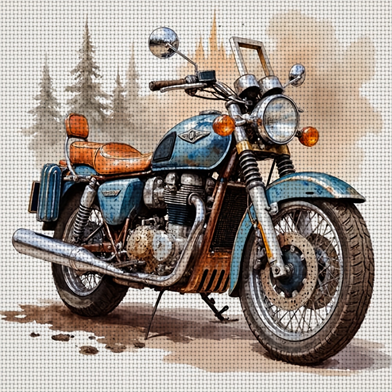TEMU 1pc Printed Diy Cross Stitch Kit, Frameless, "vintage Style Motorcycle" Pattern, Perfect For Beginners' Relaxing Craft Time, Experience The Full