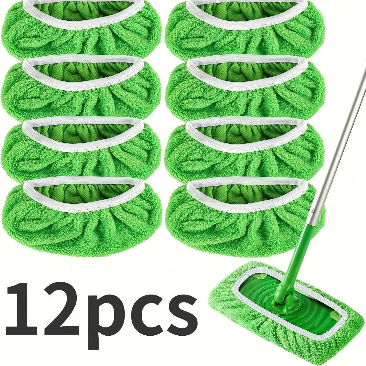 

12pcs Compatible Microfiber Mop Pads, Reusable And Washable Dry & Wet Cleaning Refills With Strong Elastic, Plastic Material