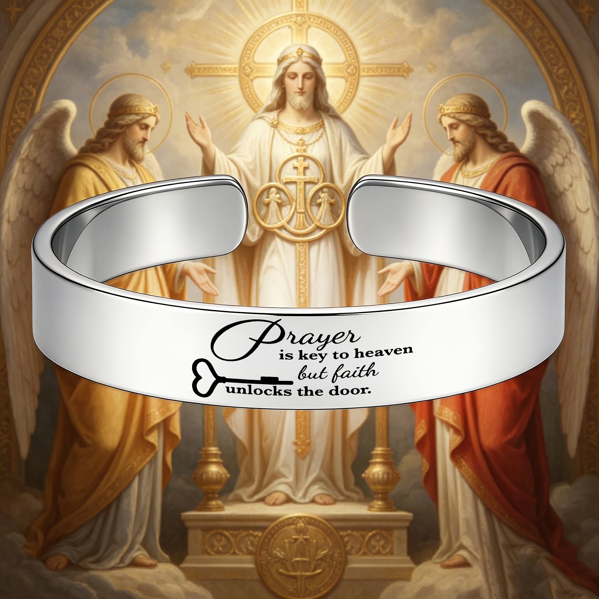 Christian-Themed Inspirational Stainless Steel Open Bangle, Daily Reminder