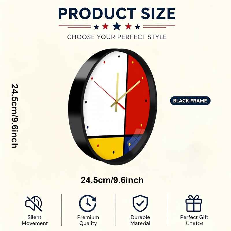 TEMU Themed Decorative Large Wall Clock With Glass Front Cover And Abs Round Frame, Silent Non-ticking Quartz Movement, Easy-to-read Numbers, Modern