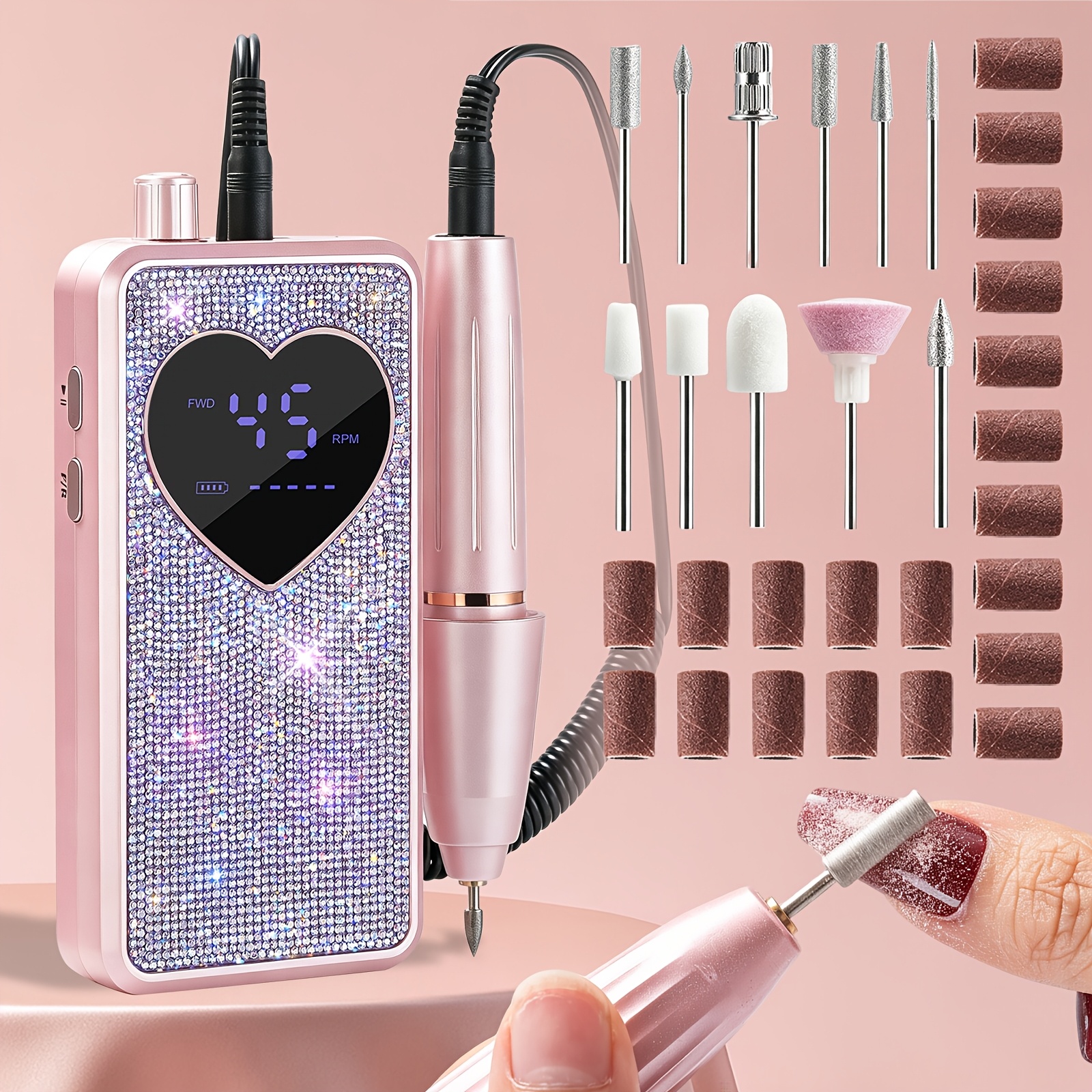 TEMU Lime à Ongles Style Diamant, Lime à Ongles Portable, USB Rechargeable - 45 Niveaux de Vitesse Réglables, Convient à Tous les Soins des Ongles,
