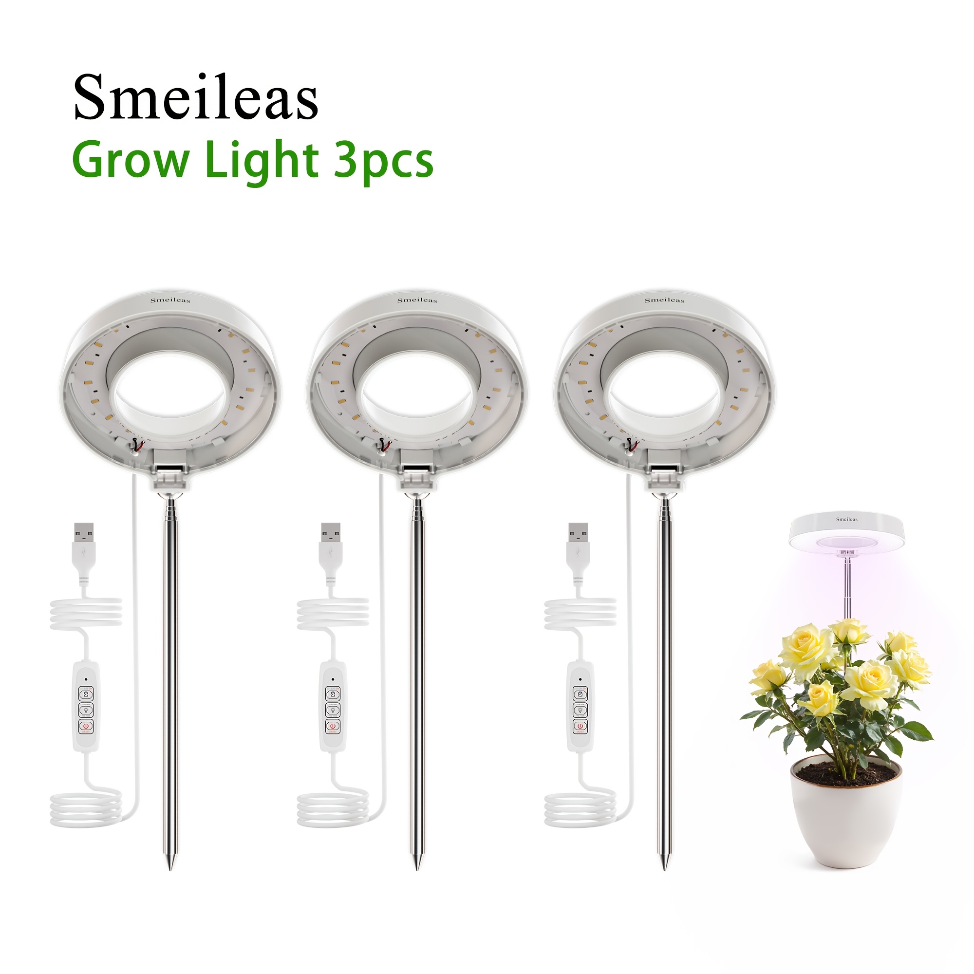 TEMU [3pcs Grow Light] Smeileas Adjustable Brightness Lamp, Grow Light With Auto 3/6/9h Timer, Height Adjustable For Plant Enthusiasts, Indoor