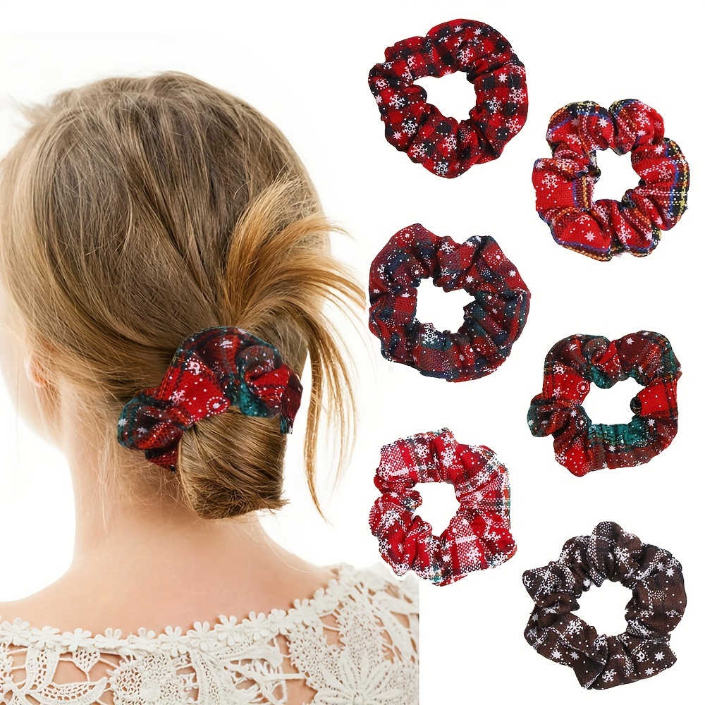 

12pcs Christmas Scrunchies Set - Bow , Mixed , Ponytail For Women & -