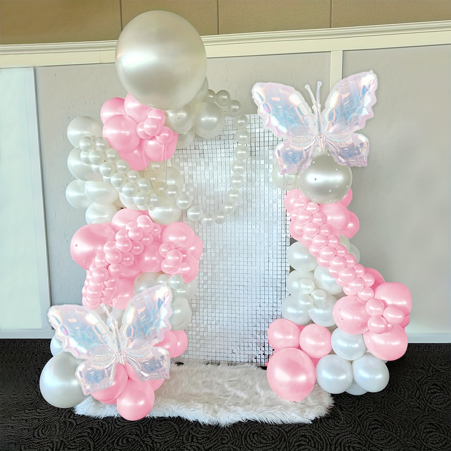 

162pcs Pearl White & Blush Pink Balloon Arch Set With Iridescent Butterfly Decorations - Perfect For Valentine's Day, Bohemian Parties, Bridal Showers, Birthdays, And Wedding Gift Openings