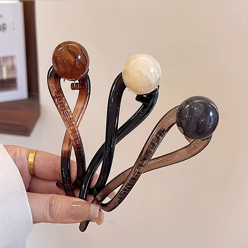 Image of 3pcs Vintage Coffee-colored Hair Clips With Artificial, New Women's Hair Claw Clips For Updos, Shark Clips, Twist Clips For The Back Of , Hair Accessories