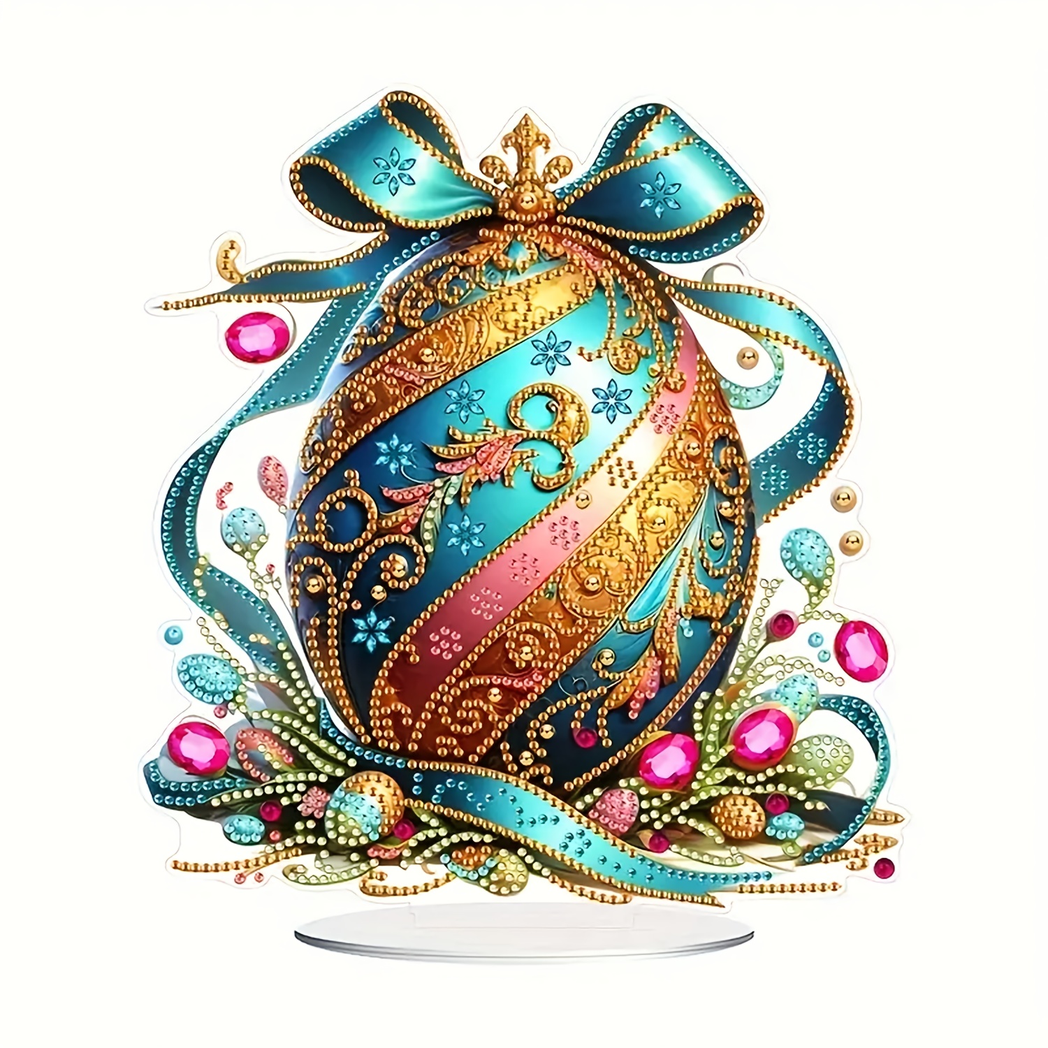 

1set Easter Kit, Diy Acrylic Egg Ornament With Irregular Shaped Diamonds, Decoration, Includes Ornament Base, Clay Glue, Tray, Pen & Diamond Handbag