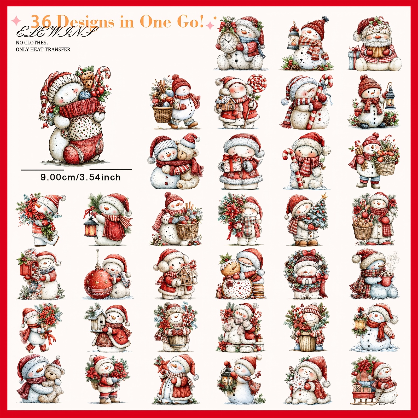 36 stuks schattige kerst opstrijkpatches met kerstman en sneeuwpop, opstrijkvinyl voor jeans, western dtf warmteoverdrachtsvinyl-applicaties voor kleding, t-shirt, kussen, hoed
