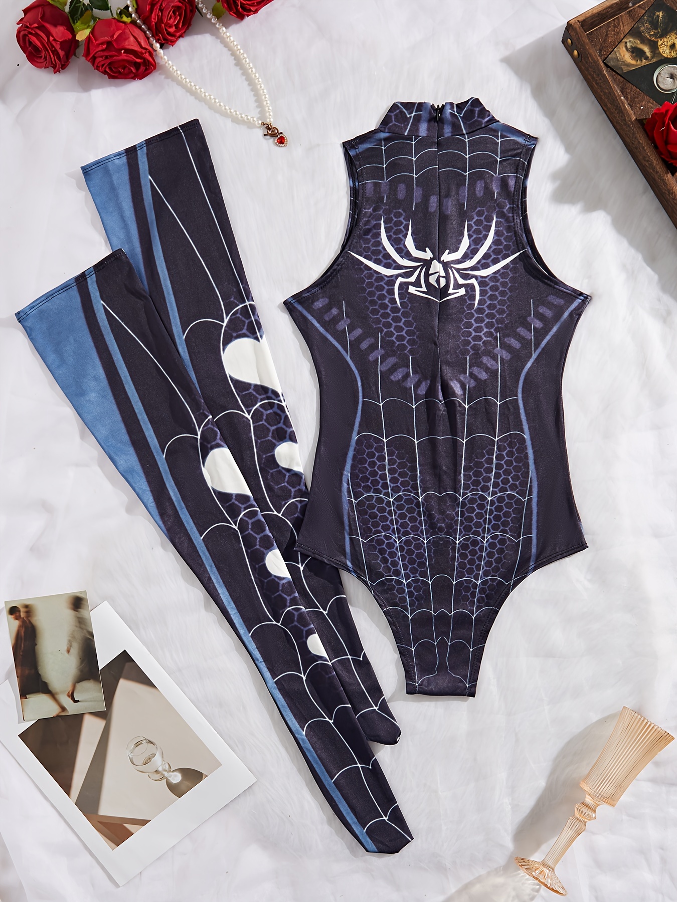 Spider-Themed Roleplay Costume, Bodysuit and Socks Set for Women's Sexy Lingerie