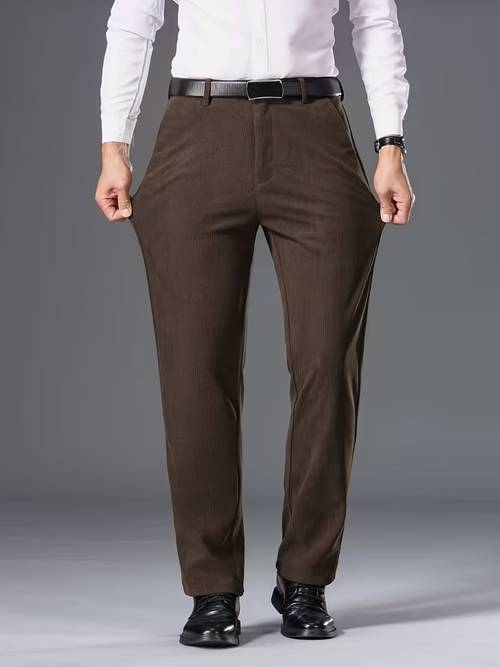 mens corduroy dress pants light business with button closure solid color suitable for commuting and office wear and autumn business formal wear durable fabric