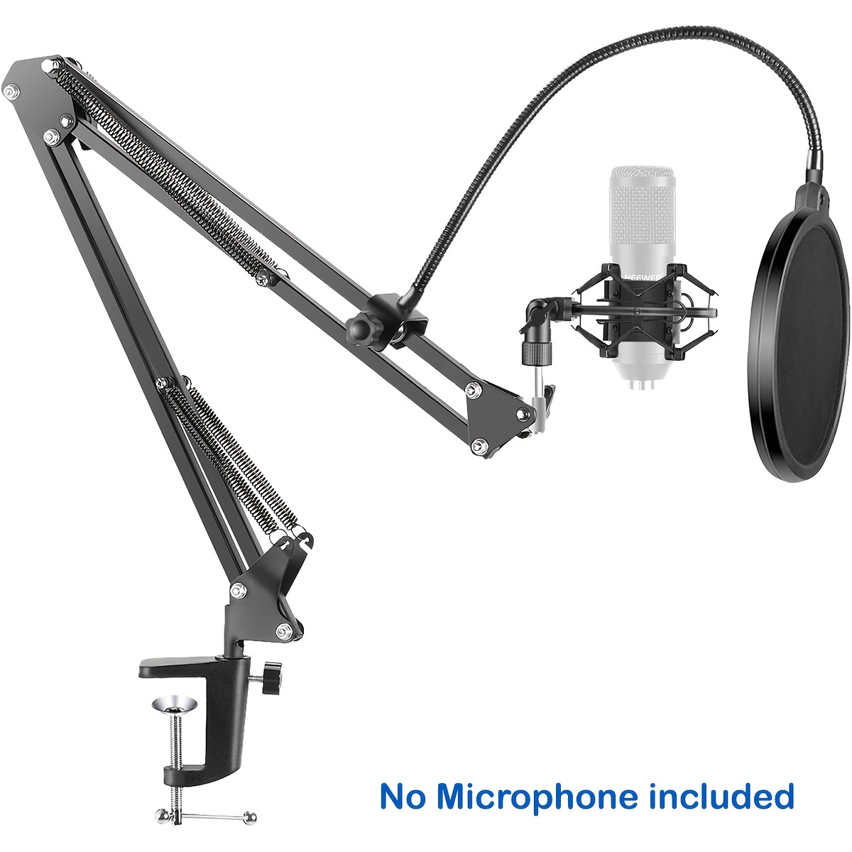 Image of Microphone Stand Adjustable Boom Arm Scissor Mic Stand Desk Mount With Shock Mount, Windscreen And Layered Pop Filter Mic Holder Cable For Broadcasting Game