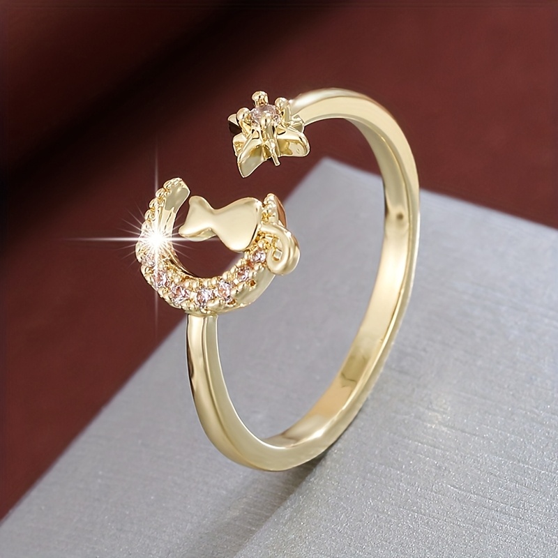 E-shop 1 Mondkatze Design Verstellbarer Offener Ring für Damen mit Synthetischem Zirkonia