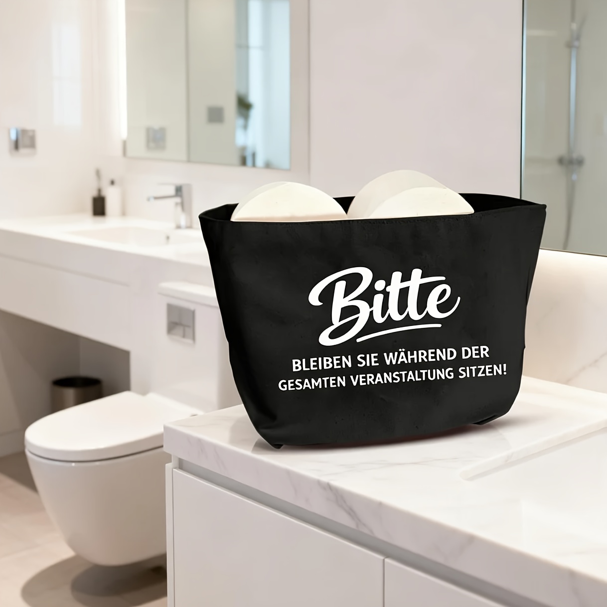 Image of Space- Toilet Paper Storage Basket With "bitte" Label - & Design, Durable Burlap Material, No Installation Needed, Perfect For Bathroom Or Toilet, Toilet Paper Storage Containers