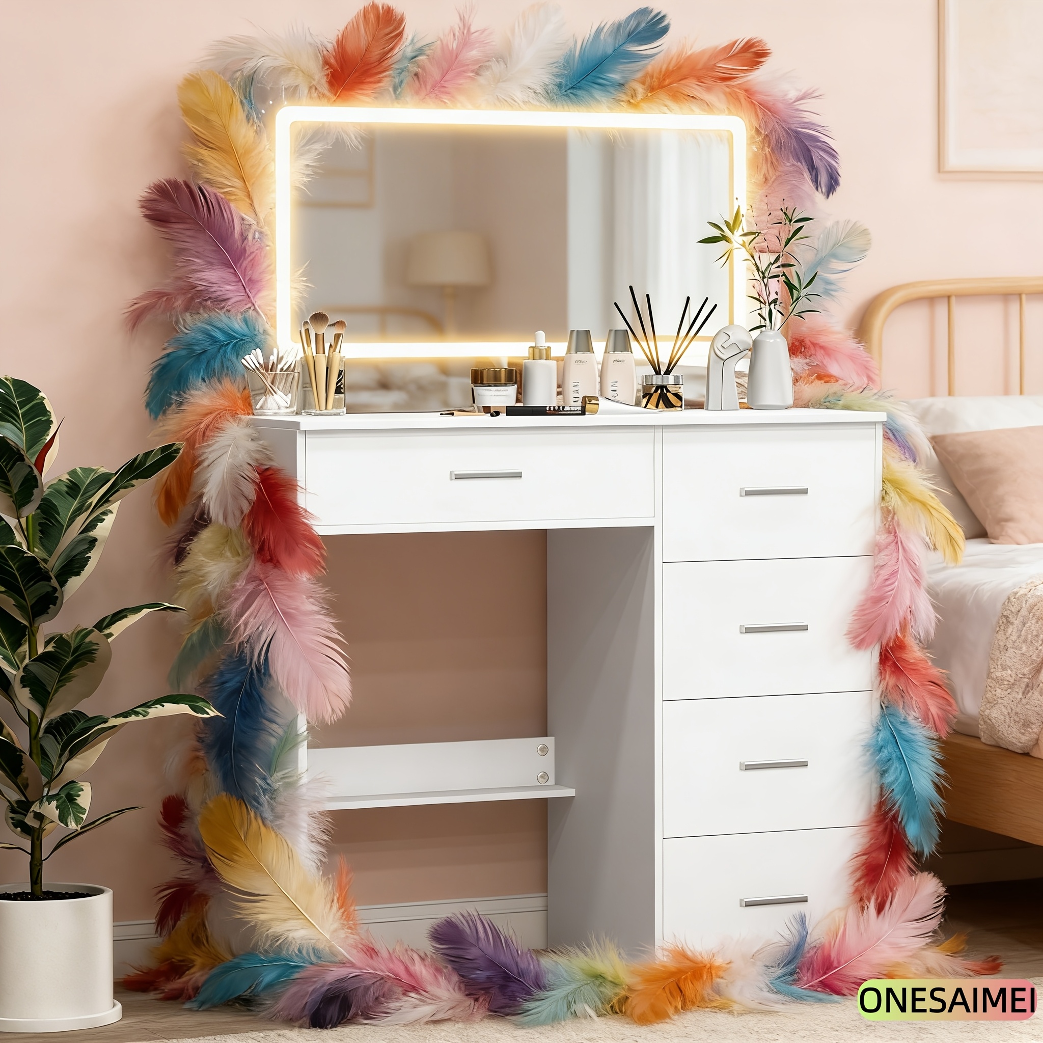 Vanity Table with Multiple Drawers & Complimentary Cosmetic Mirror