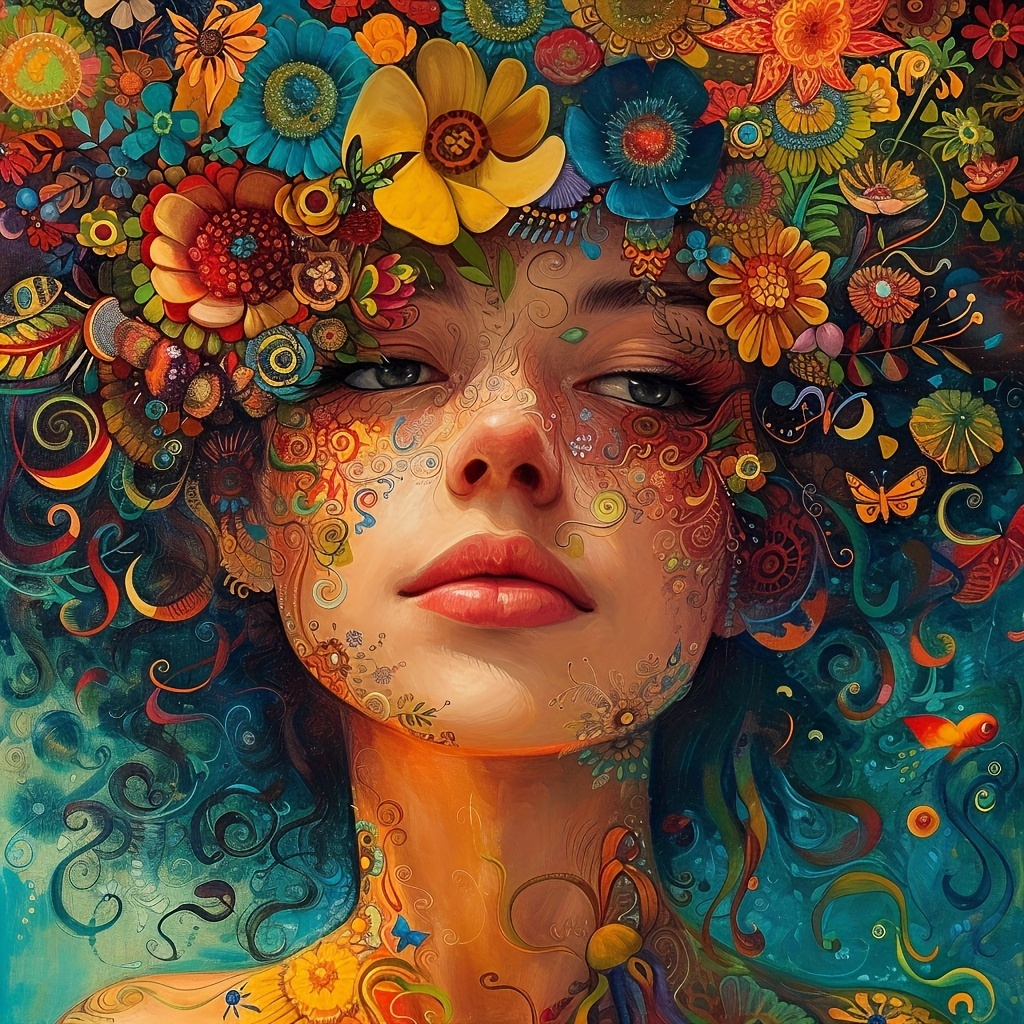 

1pc Large Size 40x40cm/15.7x15.7in Without Frame Diy 5d Artificial Diamond Art Painting Floral Lady, Full Rhinestone Painting, Diamond Art Embroidery Kits, Handmade Home Room Office Wall Decor