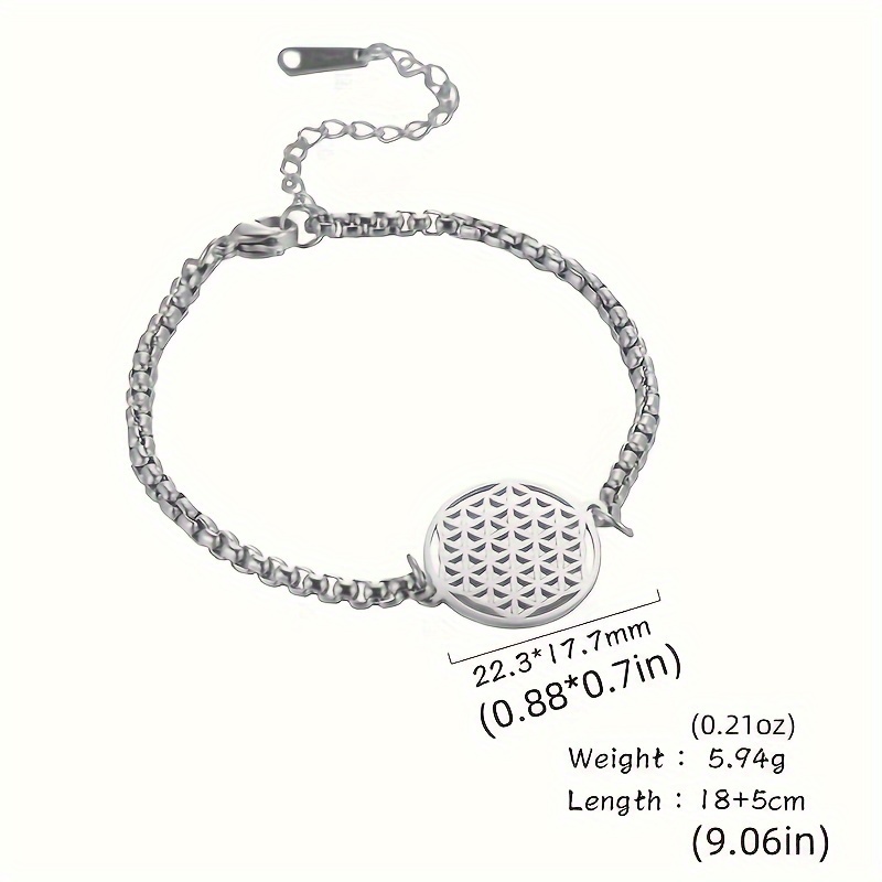 Image of 1pc Hollowed-out Flower Of , Stainless Steel Box Chain Bracelet, Charm Jewelry, Viking Amulet Asymmetric Chain Bracelet For Men And Women, Vintage Jewelry Gift