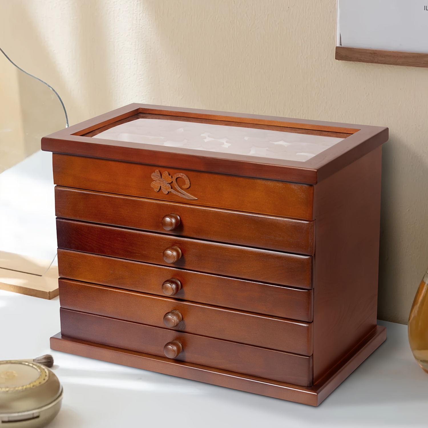 leaf pattern wooden jewelry box for women   jewelry organizer for rings necklaces bracelets ideal for mothers day gifts Product details 3