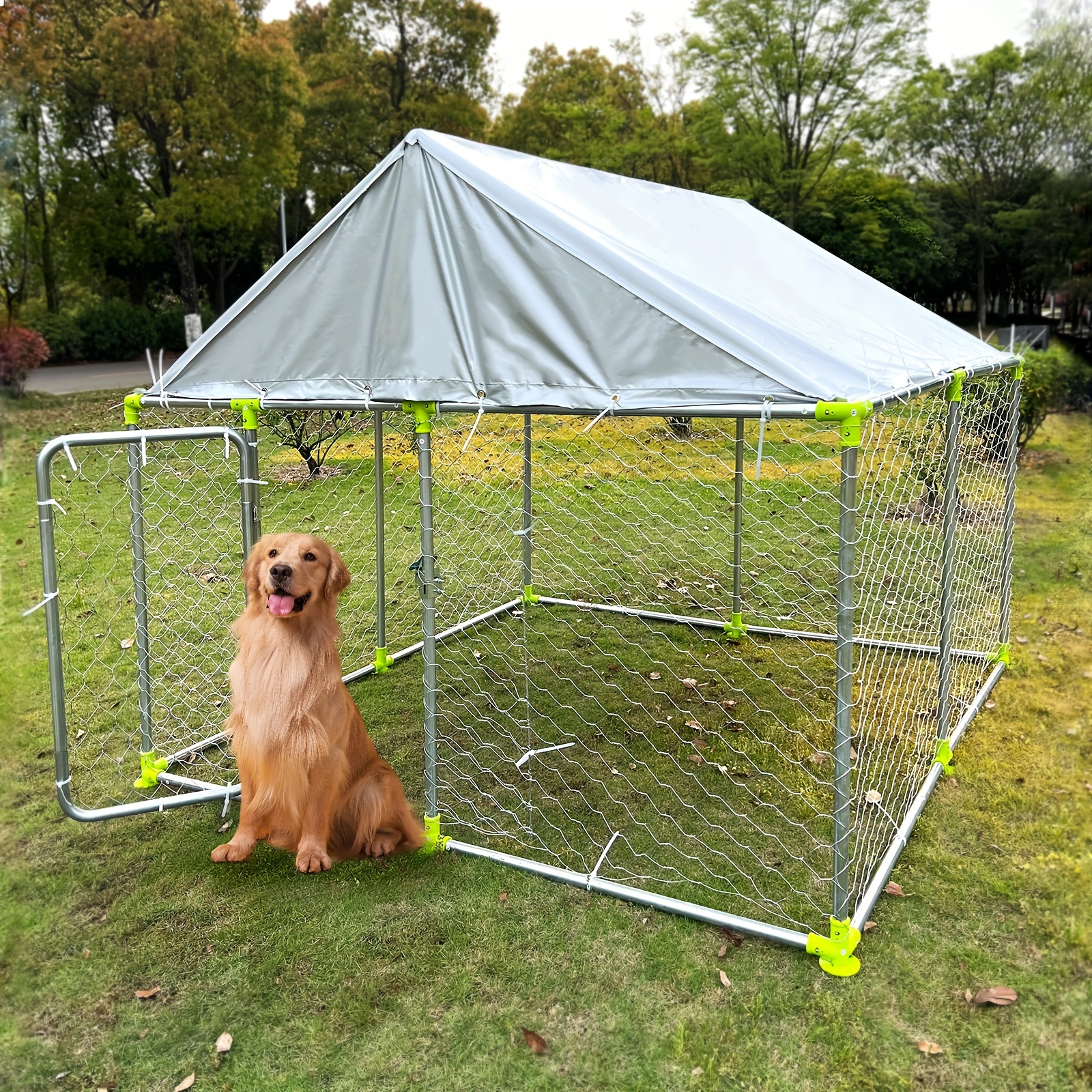 

Outdoor Dog Kennel Heavy Duty Dog Run, Anti-rust Dog Cage With Waterproof Uv-resistant Cover And Updated Secure Lock (includes 7.5'x7.5'x 6.1'