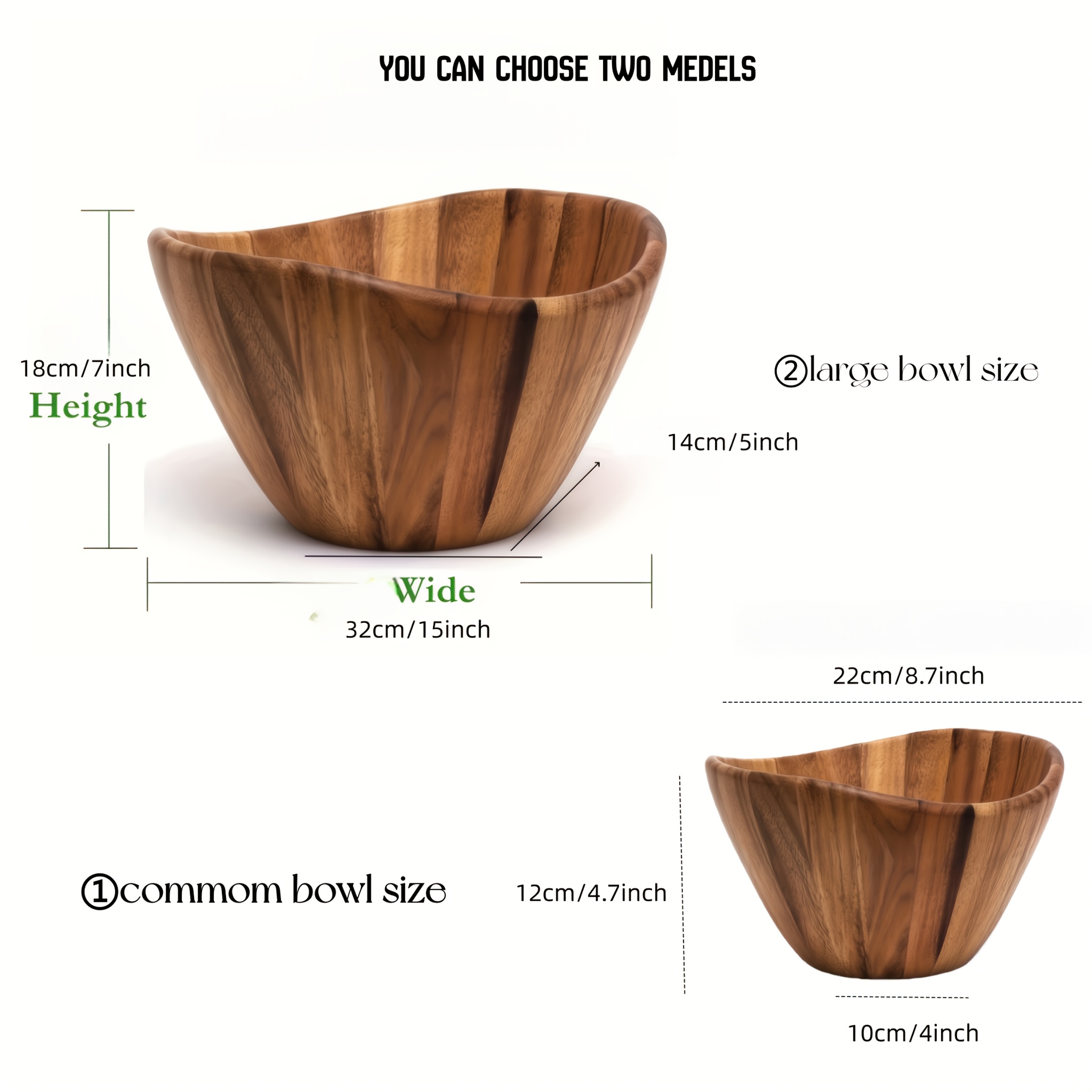 Large Acacia Wave Bowl Salad Bowl, Wood Decorative Bowl for Veggies, Fruits, And More - Handmade Wooden Serving Bowl - Modern Rustic Home Decorations