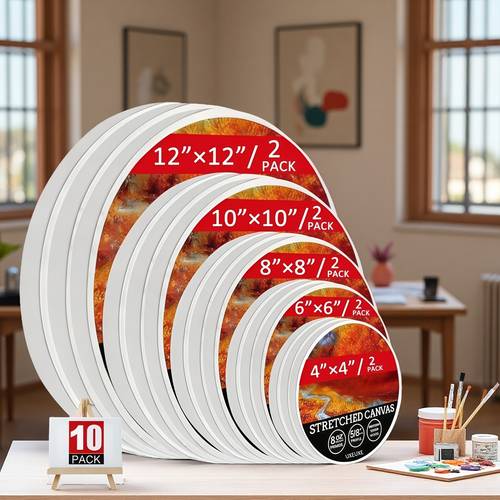 multi size round stretched canvas multi piece set 12x12 10x10 8x8 6x6 4x4 10pcs 100 cotton artist canvas panels suitable for painting acrylic pouring oil painting wet dry