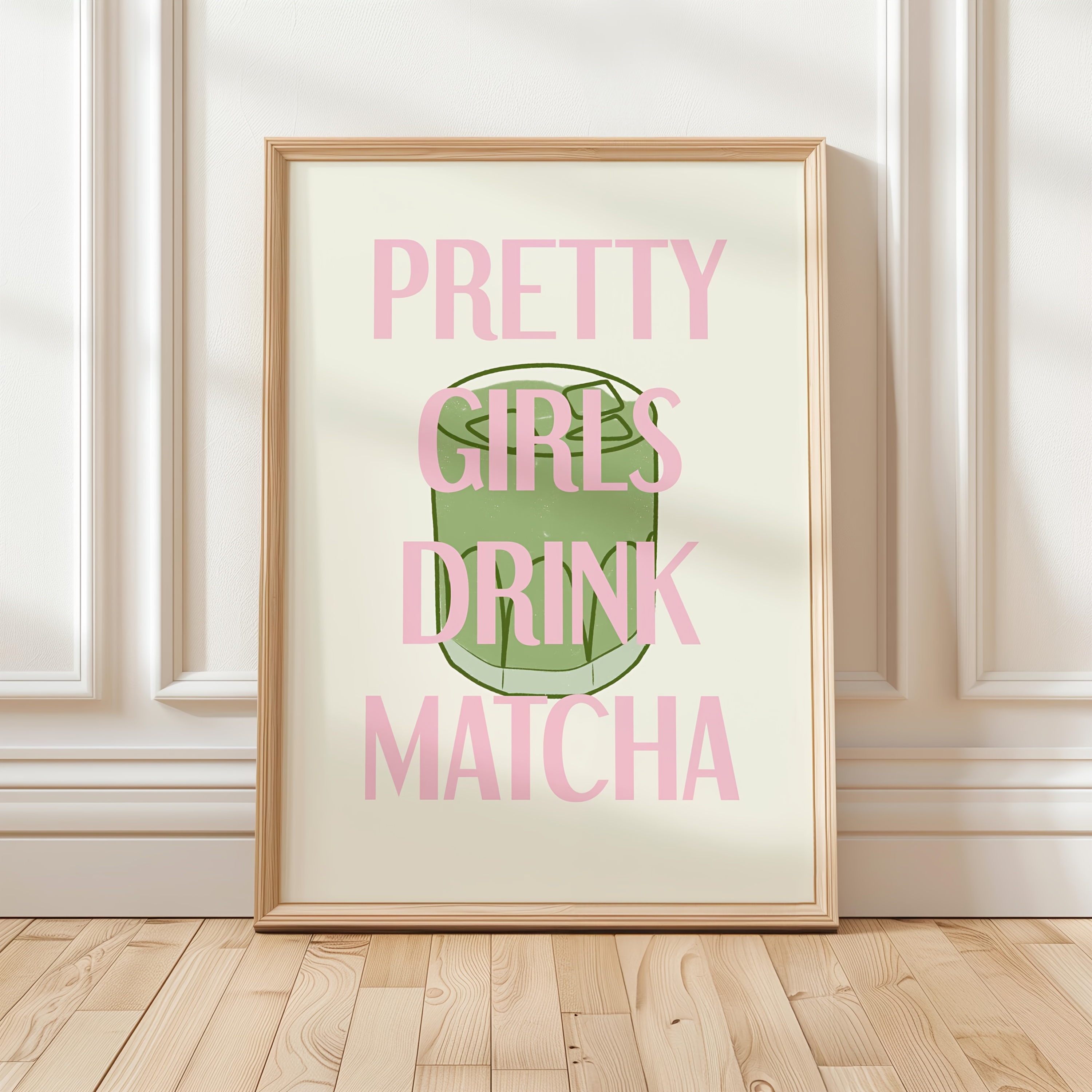 TEMU 2d Flat, 2d Flat, 1pc Of " Drink Matcha" Poster - A Decorative Piece For Women's Tea, For Matcha Cafés, Minimalist Art For Kitchens And Living
