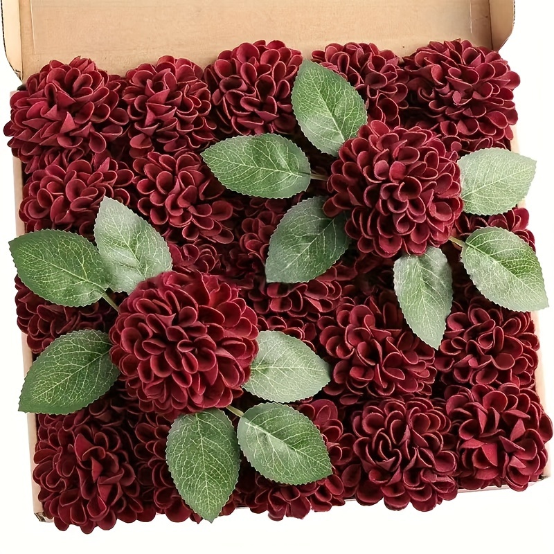 

25-pack Glam Style Red Artificial Dahlia Flower Swags, Polystyrene Crafted Blooms For Diy Bouquets, Home & Wedding Decor, Seasonal Celebrations - Christmas, , Easter