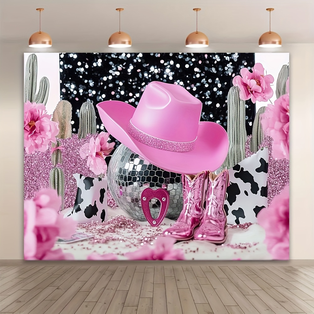 

1pc Cowgirl Themed Polyester Backdrop, Western & Disco Party Photo Booth Background, Studio Prop For Bachelorette, Birthday & Dance Events